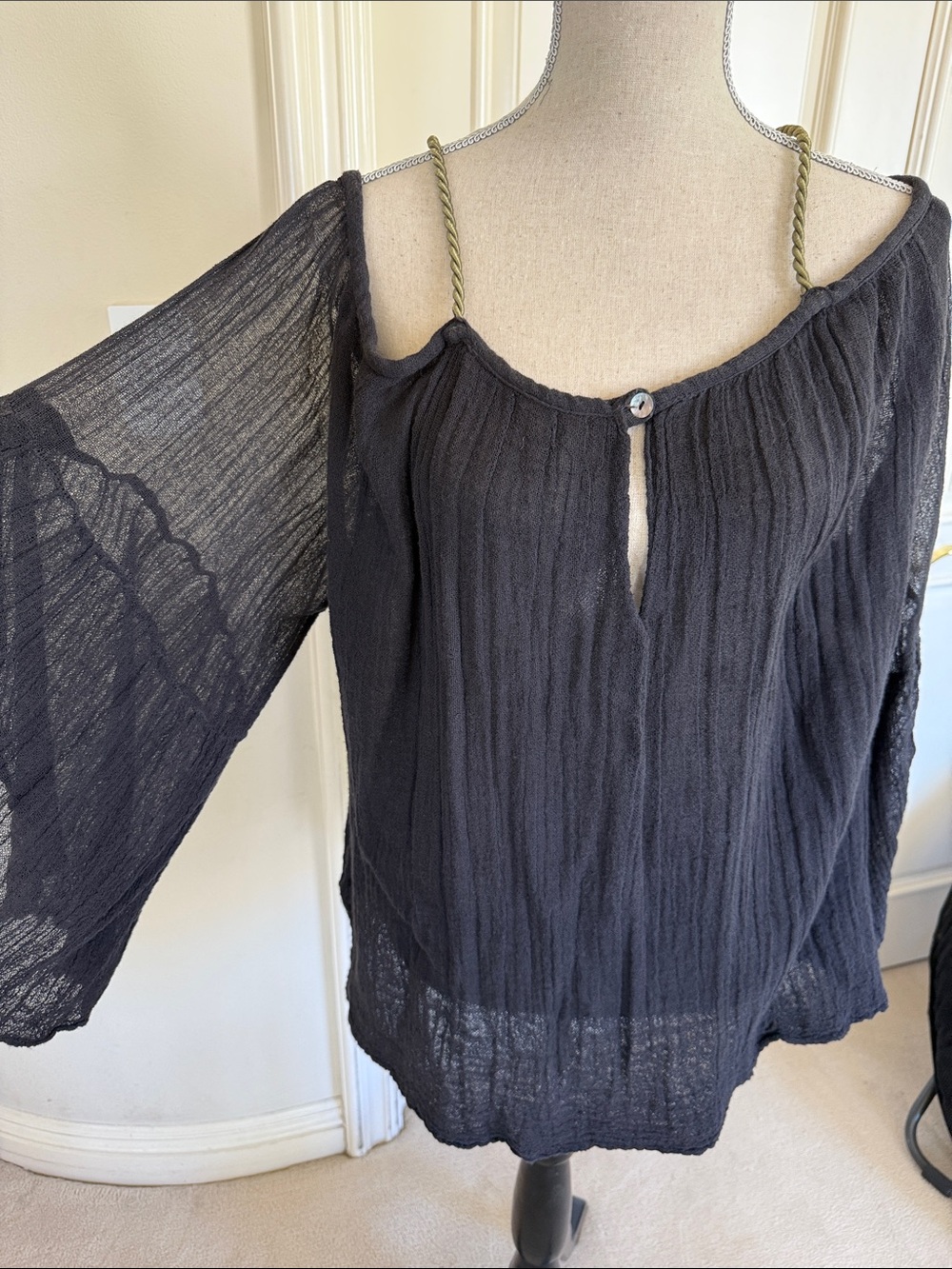 Jen’s Pirate Booty Black Lightweight Sheer Cold-Shoulder Women's Top One Size